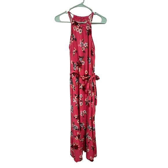 LOFT Dresses & Skirts - Loft Pink Floral Maxi Dress Tie Front Size XS High Neck